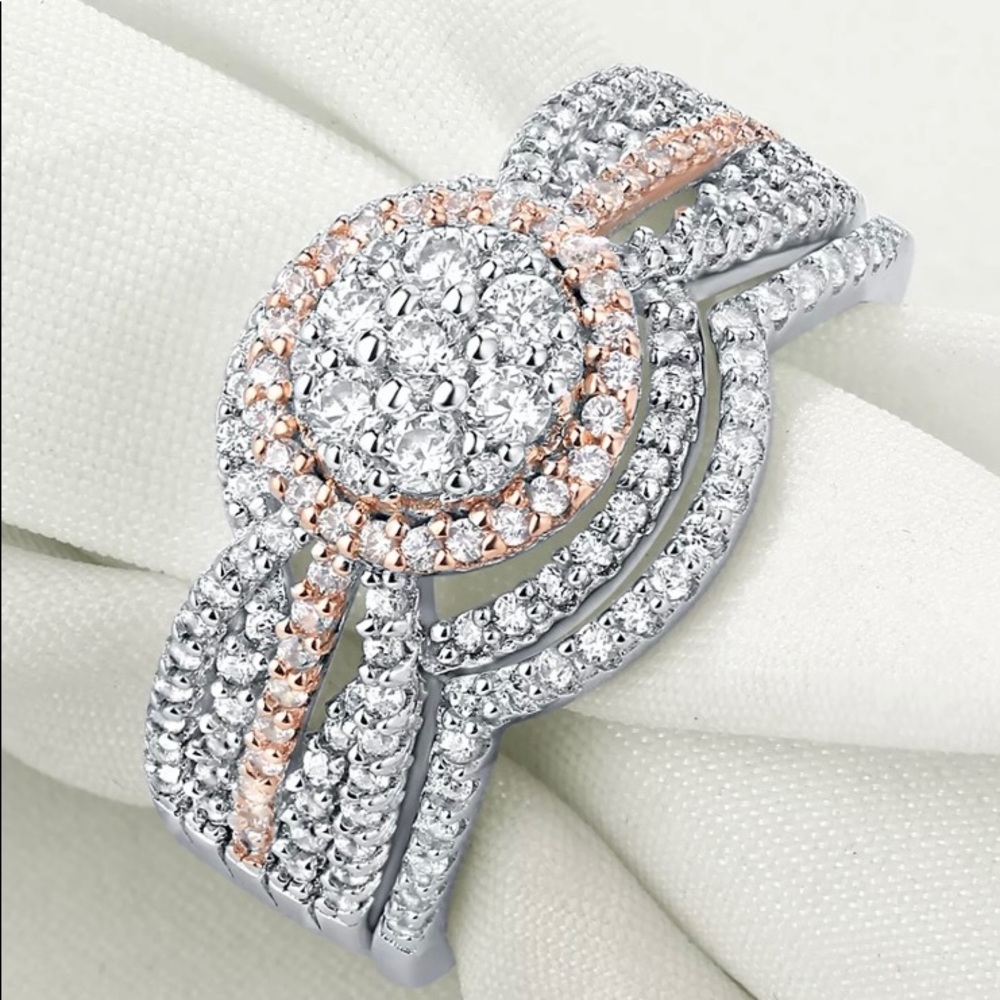 2pc 1.7 cts Wedding Ring Set Rose gold over 925 SS